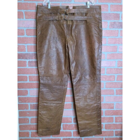 Unbranded Other - Vintage Brown Leather Pants Adjustable Buckle Straps Lined Size 42 Western